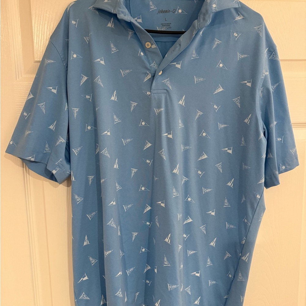 Johnnie-O Light Blue Golf Shirt with Sailboat Pattern